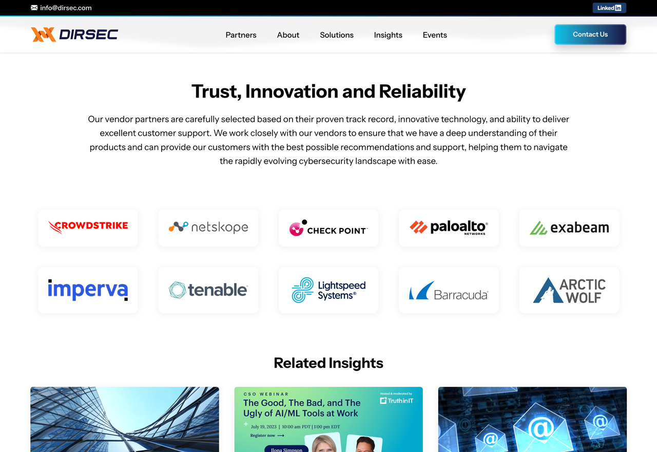 DirSec partners page displaying collaborations and affiliations
