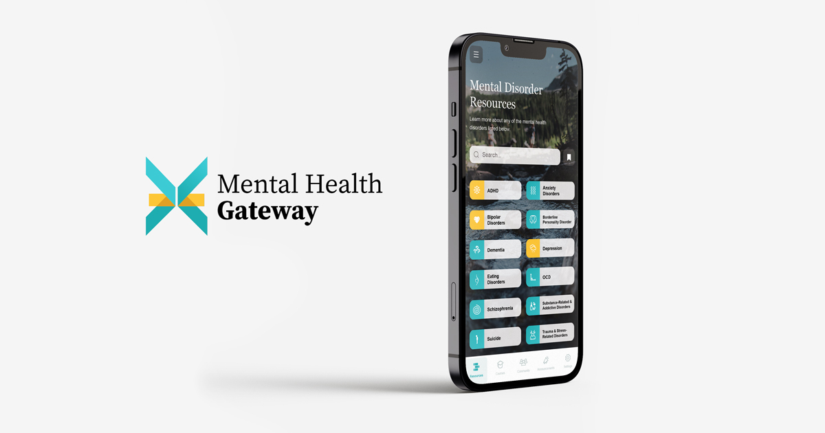 HHCI Mental Health Gateway mobile app interface for accessing mental health resources