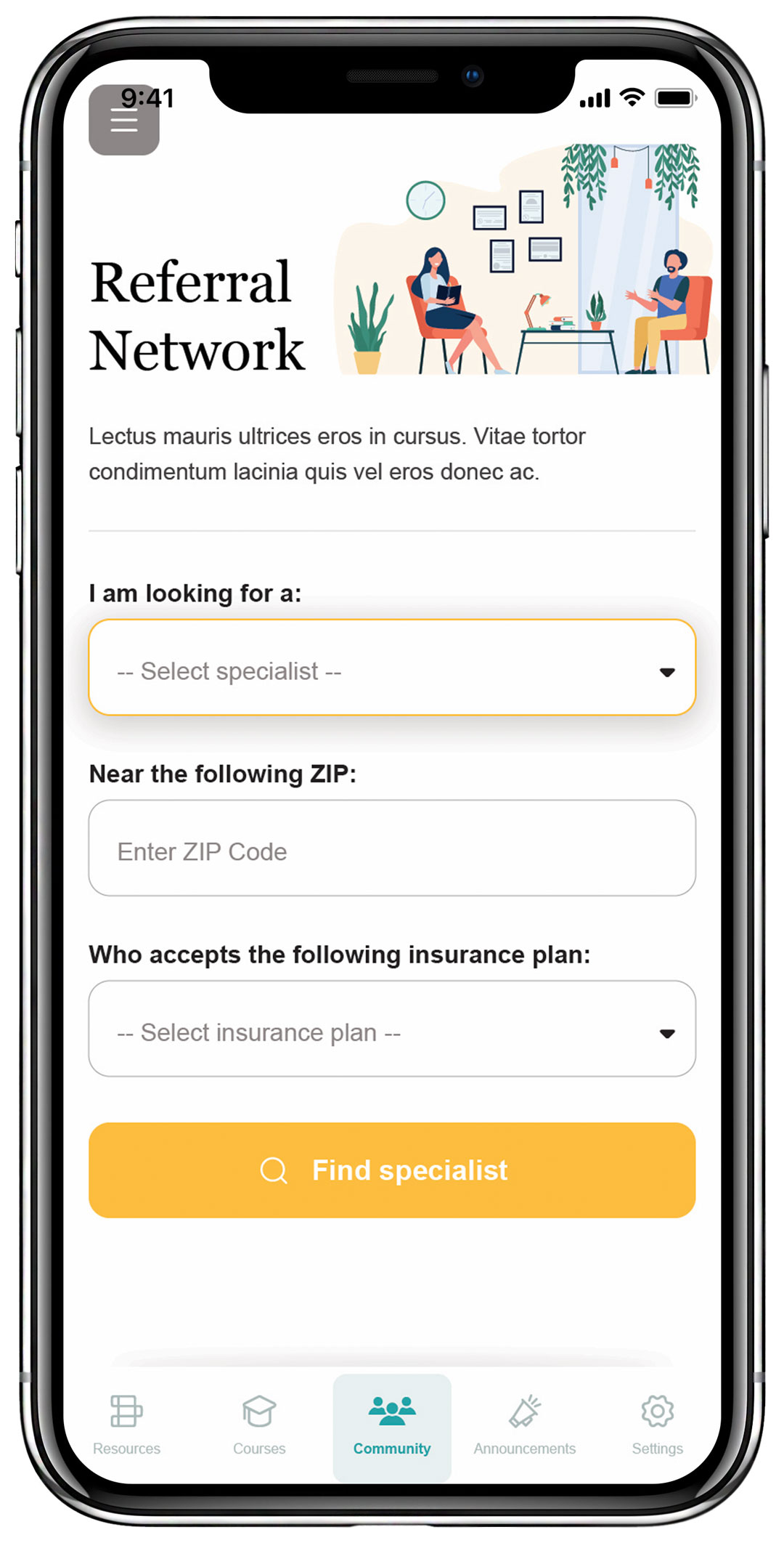 HHCI mobile app referral network screen on iPhone displaying provider connections