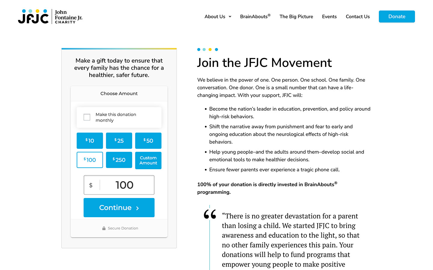JFJC donate page for supporting community programs and initiatives