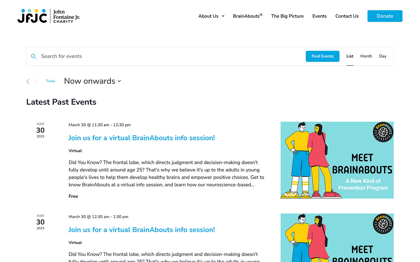 JFJC events page featuring upcoming community events and programs