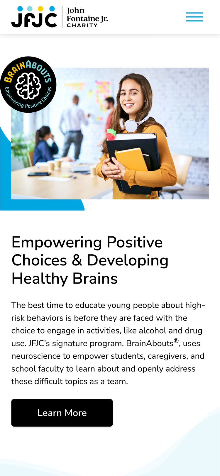 JFJC mobile homepage layout showing responsive design on smartphones