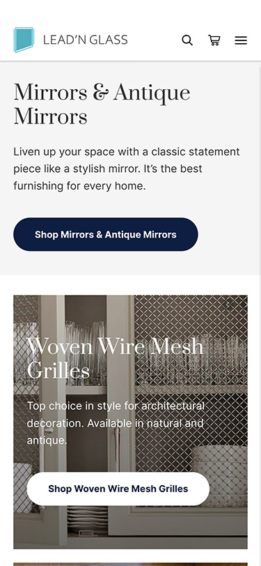 LeadnGlass mobile homepage layout showing responsive design on smartphones