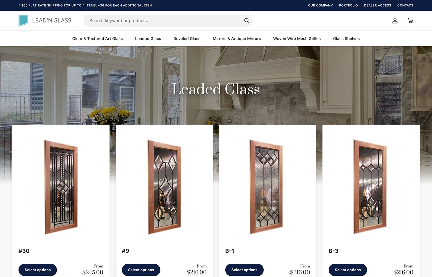 LeadnGlass e-commerce shop category page displaying product categories