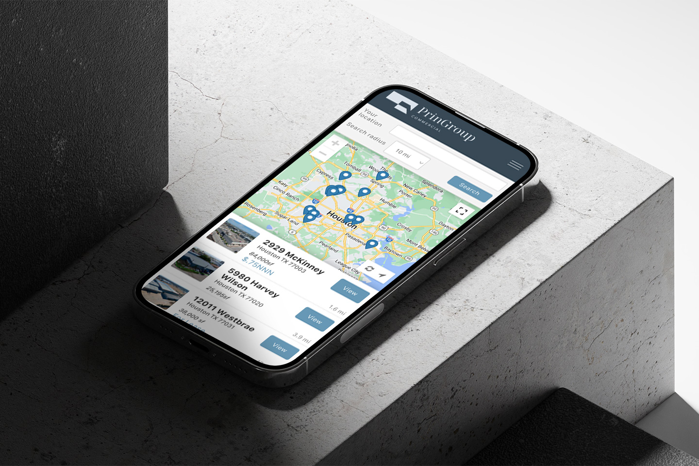 PRIN Group mobile website view showing responsive design and homepage layout