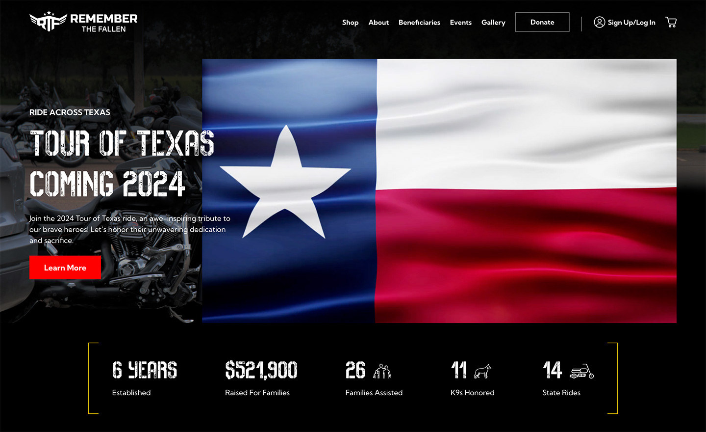 Remember the Fallen website hero section highlighting the mission and purpose