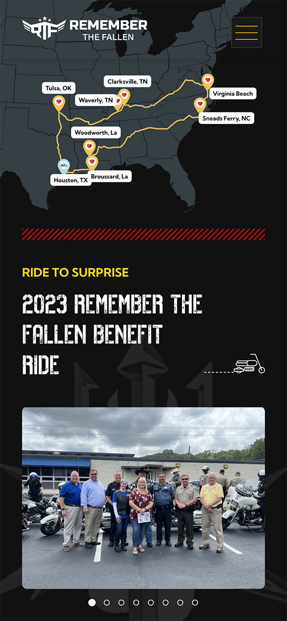 Remember the Fallen mobile homepage layout showing responsive design on smartphones