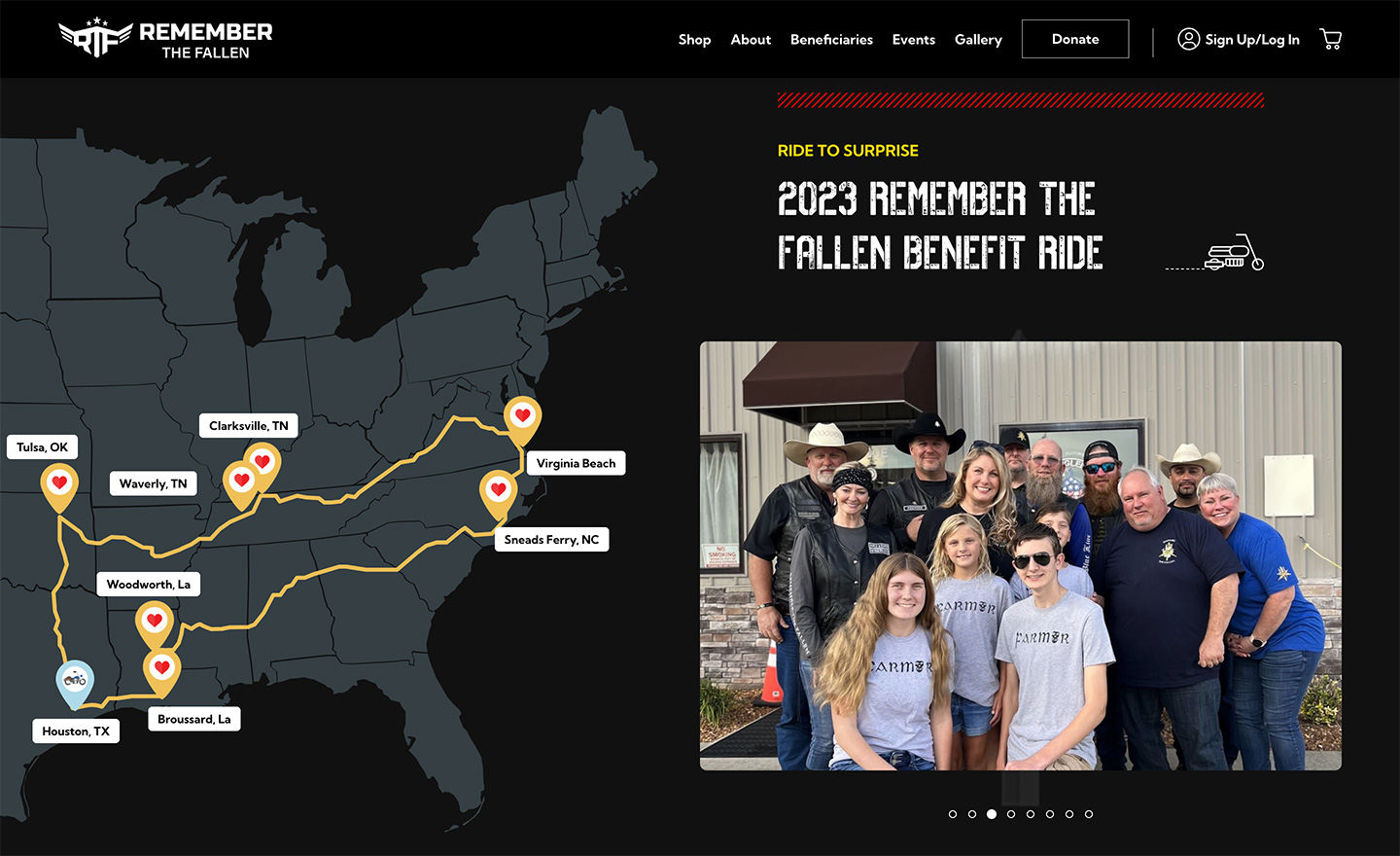 Remember the Fallen Ride to Surprise event showcased on website with participant imagery