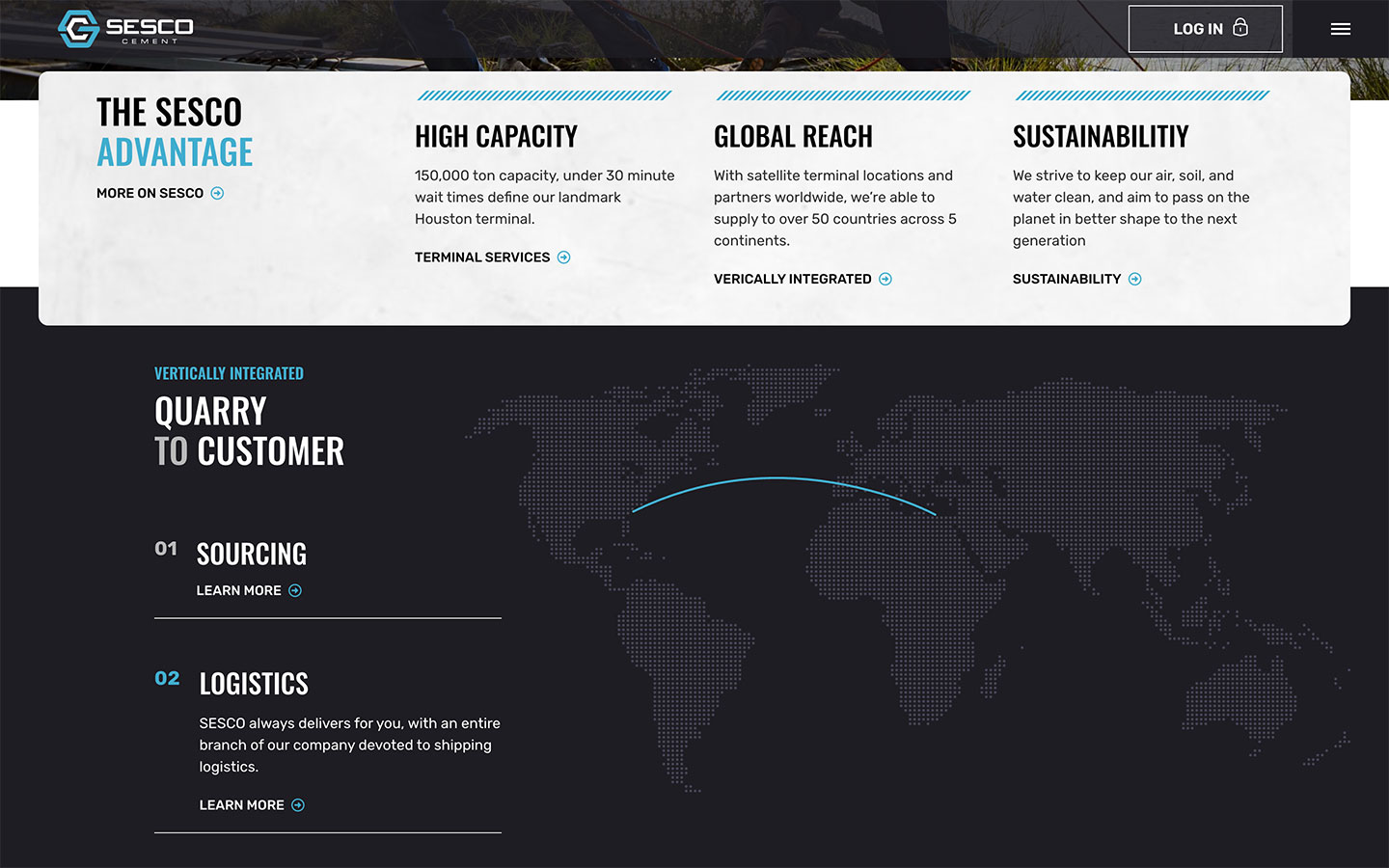 SESCO Advantage webpage screenshot showing company benefits and services