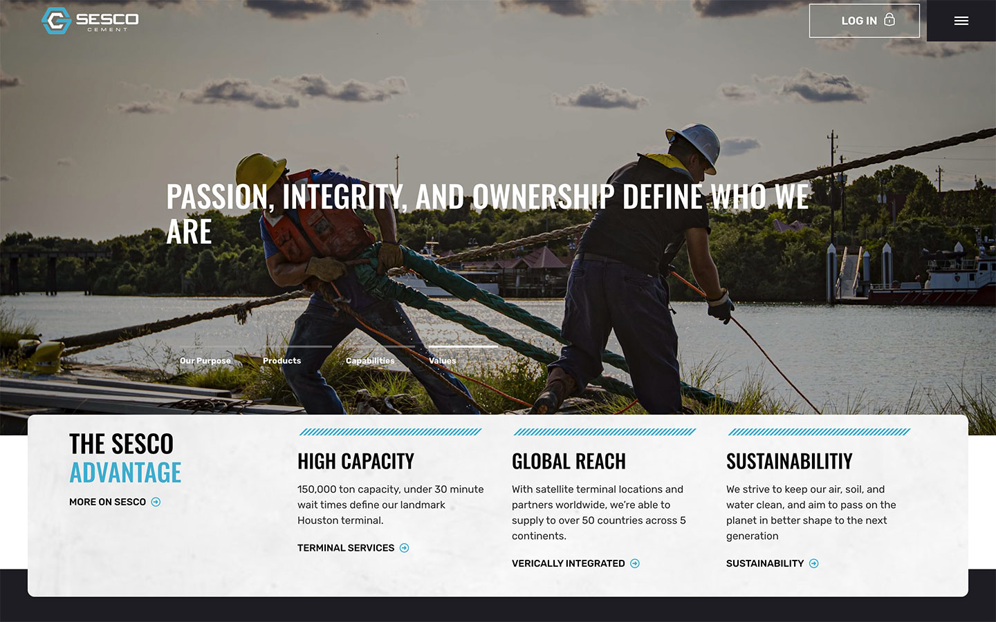 SESCO Cement website displayed on a laptop showcasing products and solutions