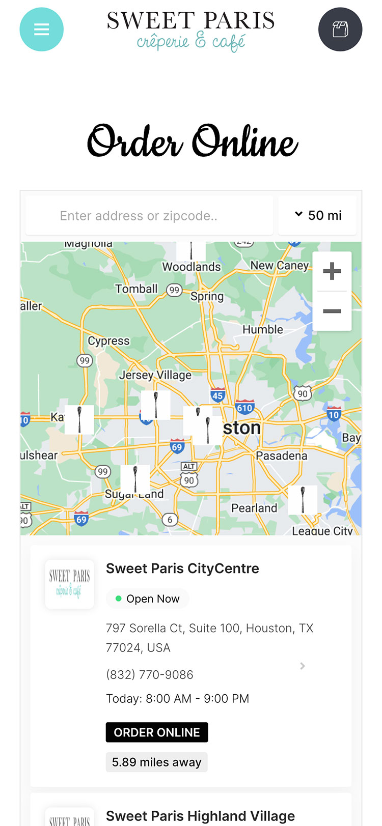 Sweet Paris mobile site order online interface