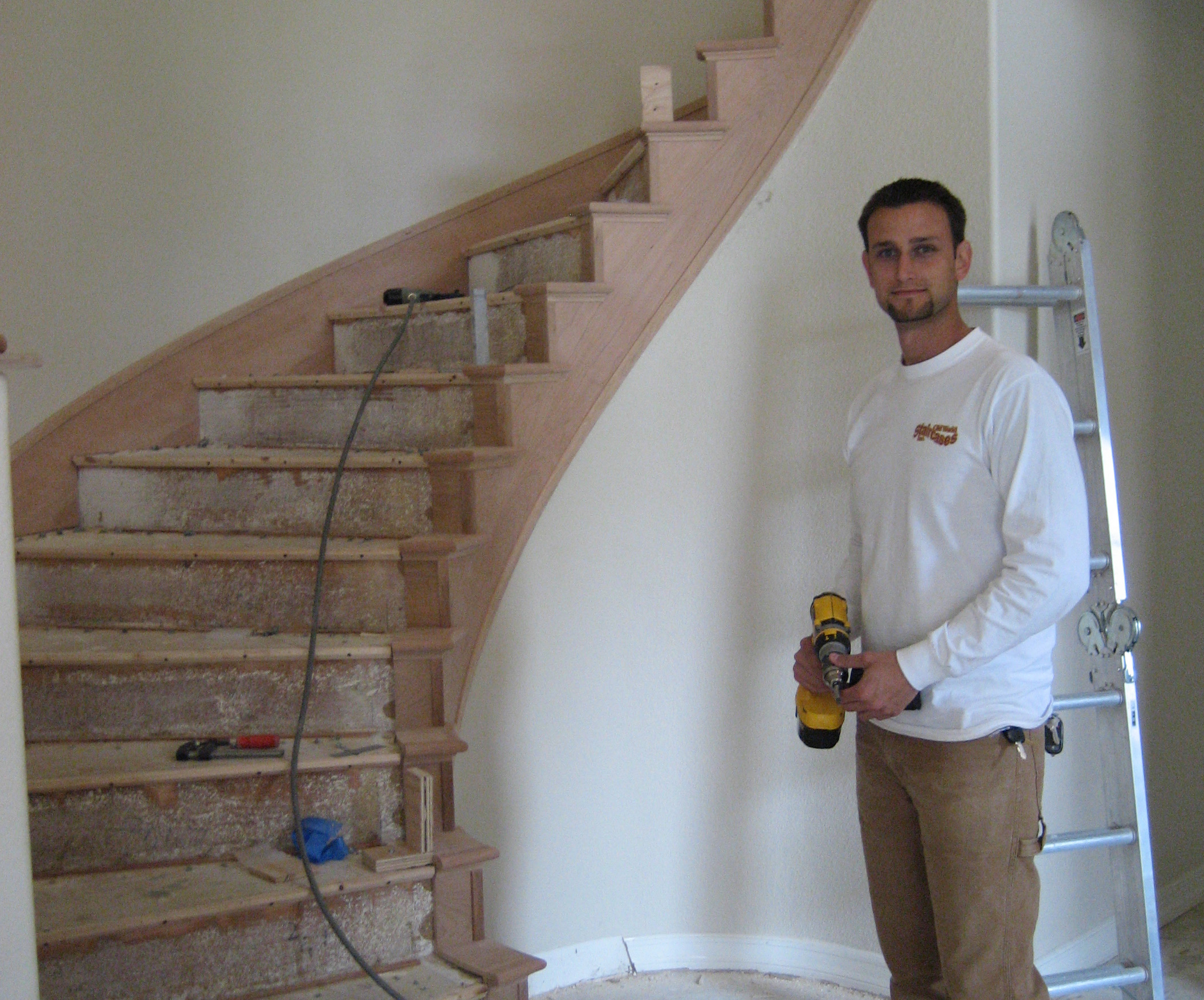 Ricky Lee LaPraim assisting with a custom staircase build. Ricky Lee LaPraim assisting with a custom staircase build.