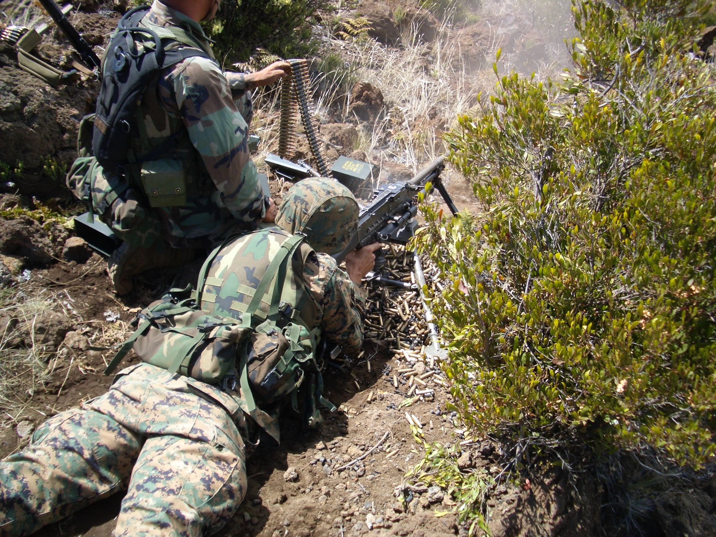 Live-fire training with an M249 Squad Automatic Weapon while attached to 2/3 Marines on the Big Island of Hawaii