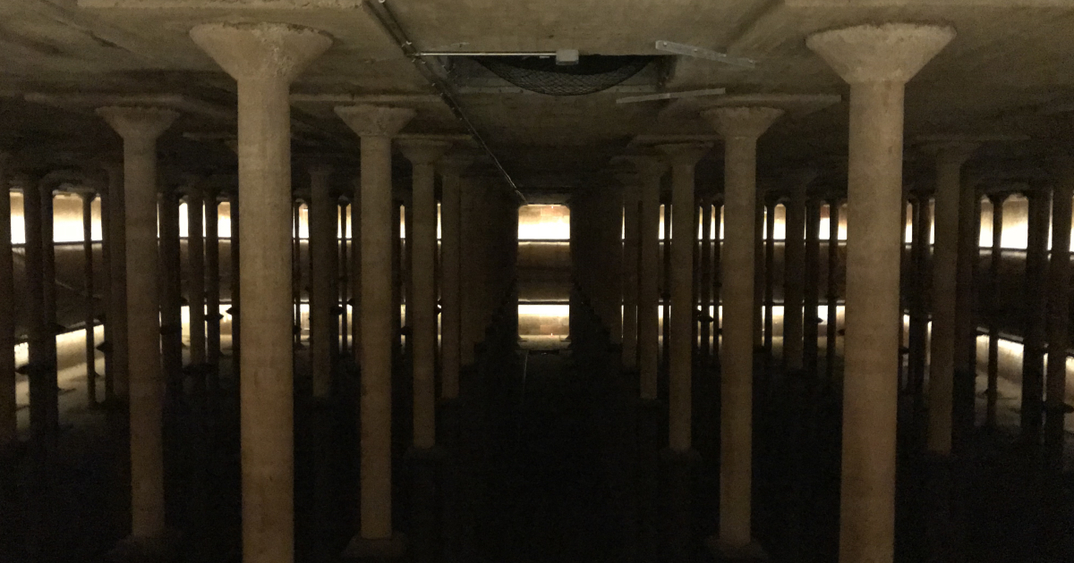 Buffalo Bayou Park Cistern in Houston, Texas - historic underground water reservoir with unique architectural columns and lighting, popular tourist destination